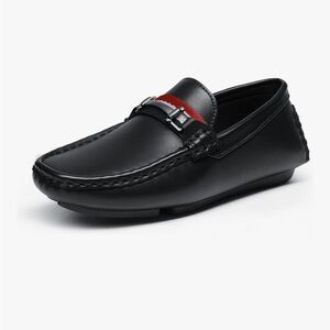 Boys’ Black Loafers with Red Accent